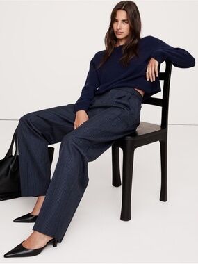 Banana Republic Wide-Leg Pinstripe Pants in Navy